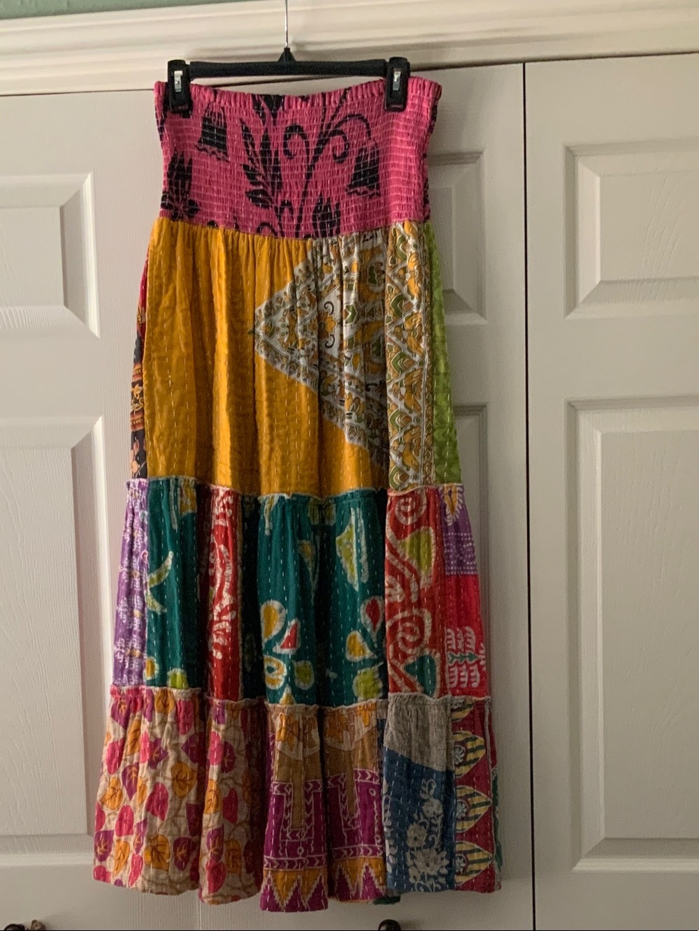 Multicolor Patchwork Maxi Dress - Pink Waistband